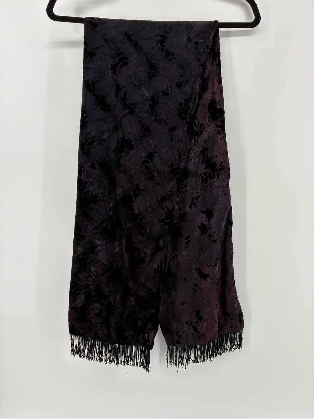Vintage Deep Plum Velvet Fringe Scarf Wrap